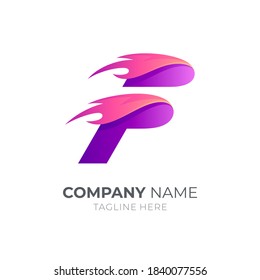 Fire letter F logo with 3d concept