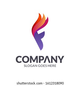 Fire letter F logo design, creative initial letter logo template, F torch light logo, vector fire.