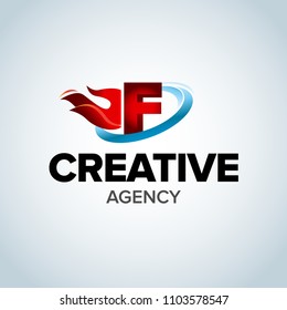 Fire Letter f logo template. Burning flame design element vector illustration. Corporate branding identity. Creative Fire logotype template. Isolated vector illustration.