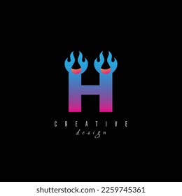 fire and letter H character, letter, syllable logo