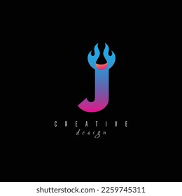 fire and letter J character, letter, syllable logo
