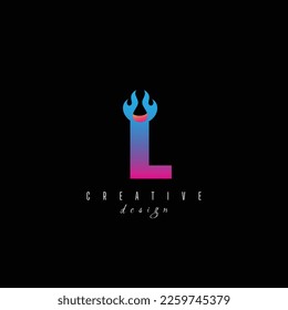 fire and letter L character, letter, syllable logo