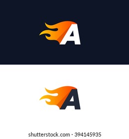 Fire Letter A logo template. Burning flame design element vector illustration. Corporate branding identity