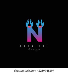 fire and letter N character, letter, syllable logo
