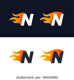 Plantilla de logotipo Carta de fuego N. Dibujo vectorial del elemento de diseño de llama en llamas. Identidad de marca corporativa