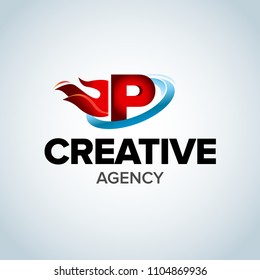 Fire Letter P logo template. Burning flame design element vector illustration. Corporate branding identity. Creative Fire logotype template. Isolated vector illustration.