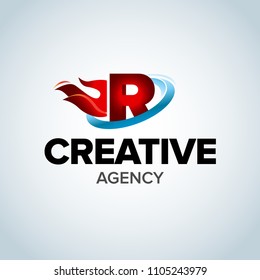 Fire Letter R logo template. Burning flame design element vector illustration. Corporate branding identity. Creative Fire logotype template. Isolated vector illustration.