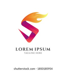 Fire letter S logo. Initial letter S and fire shape with 3d ribbon logo style in gradient color