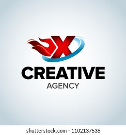 Fire Letter X logo template. Burning flame design element vector illustration. Corporate branding identity. Creative Fire logotype template. Isolated vector illustration.