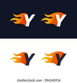 Fire Letter Y logo template. Burning flame design element vector illustration. Corporate branding identity