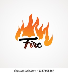 Fire lettering text grunge flat simple illustration isolated on white