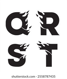 Fire Letters Design, Q R S T Black Ink Silhouette Initials Tattoo