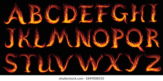 Fire Letters Design Set Hand Drawn Stock Vector (Royalty Free ...