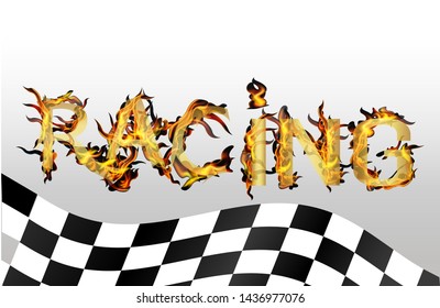 Fire letters on racing background