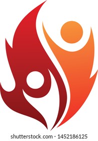 Fire life vector icon with two people in abstract style. Fire icon isolated on white background. Vector illustration EPS.8 EPS.10