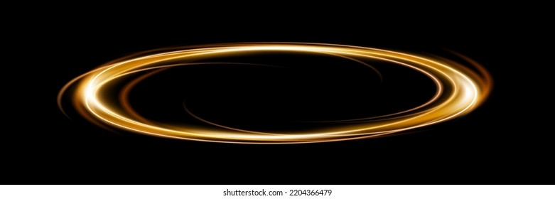 Fire light circle trail of sparkling gold glitter, vector glow flare swirl on transparent background. Abstract vector fire circle, sparkling swirl. Stock royalty free vector illustration. PNG	