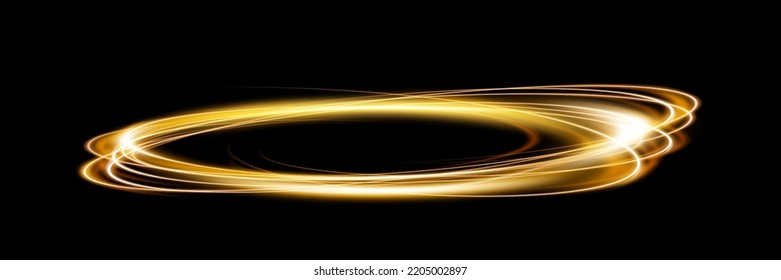 Fire light circle trail of sparkling gold glitter, vector glow flare swirl on transparent background. Abstract vector fire circle, sparkling swirl. Stock royalty free vector illustration. PNG	