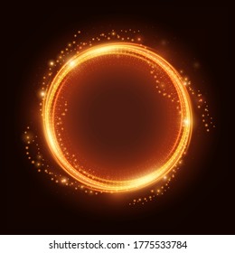 Fire light ring with spark, Isolated on dark background. Vector Illustration