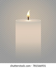 Fire light. Vector illustration realistic candle flame  Isolated on a transparent background. 