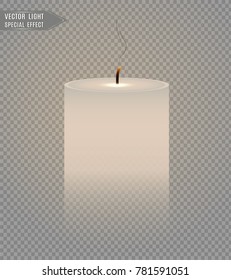 Fire light. Vector illustration realistic candle flame  Isolated on a transparent background. 