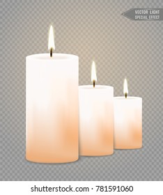 Fire light. Vector illustration realistic candle flame  Isolated on a transparent background. 