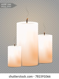 Fire light. Vector illustration realistic candle flame  Isolated on a transparent background. 