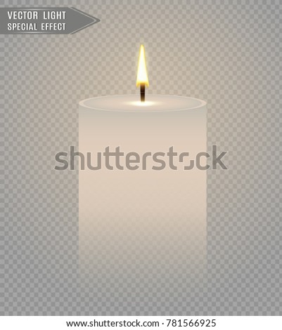 Fire light. Vector illustration realistic candle flame  Isolated on a transparent background. 