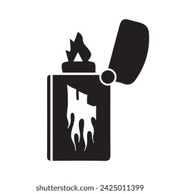 Fire lighter vector icon in flat style. Manual, gas lighter with a burning flame in flat style.