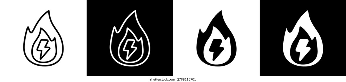 Fire Line And Glyph Icon In Black White Background
