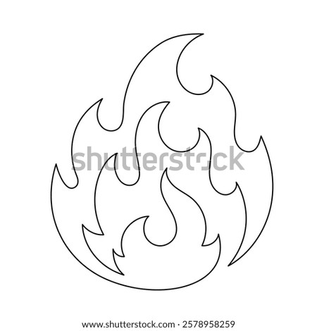 Fire line icon isolated on white background. Simple flame silhouette. Hand drawn fire outline. Vector illustration
