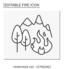  Fire Line Icon. Nature Reserve On Fire. Fire On Mountains And Parkland. Disaster Concept. Isolated Vector Illustration. Editable Stroke