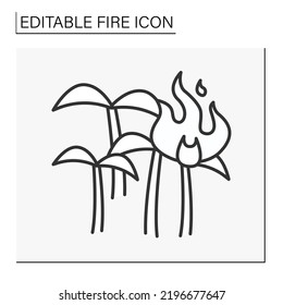  Fire Line Icon. Nature Reserve On Fire. Tropical Forest Burning. Fire On Mountains And Parkland. Disaster Concept. Isolated Vector Illustration. Editable Stroke