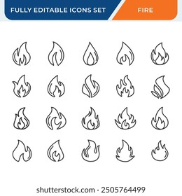 fire line icon set. flame icons collection with editable vector stroke.