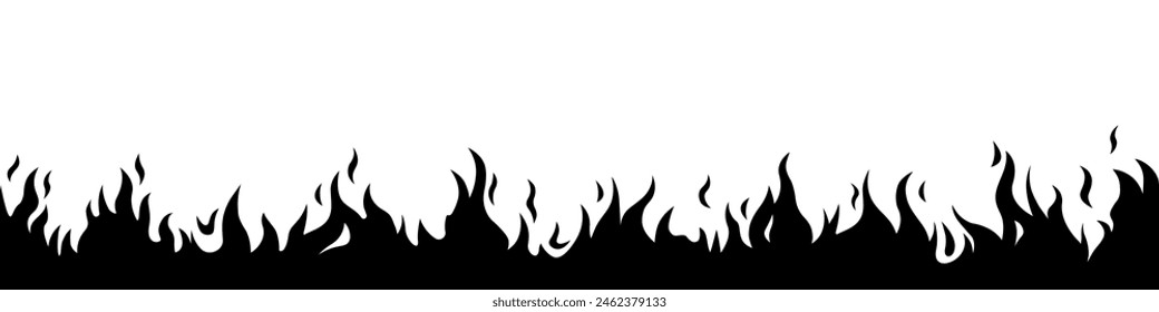 Fire line seamless pattern. Fire border silhouette.