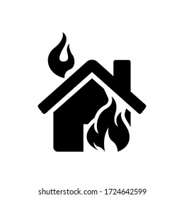 Fire Line Vector Icon. House Building In Flames Illustration Sign. Insurance Symbol. 
