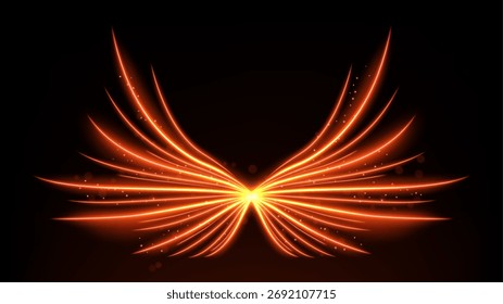 Líneas de fuego que forman alas, efecto de desenfoque de movimiento de larga exposición, Ilustración vectorial