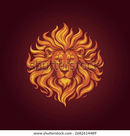 Fire lion in stylized vector, very bright