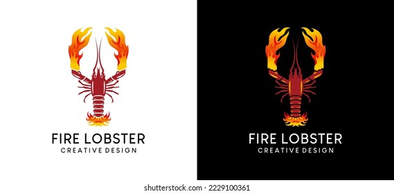 Diseño del logotipo de la langosta de fuego, restaurante o logotipo de la langosta a la parrilla, ilustración vectorial