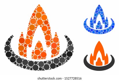Fire location composition of circle elements in variable sizes and color tints, based on fire location icon. Vector circle elements are united into blue composition.