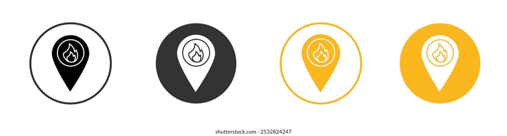 fire location icon black and white vector outline sign