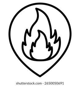 Icono de ubicación de fuego logotipo de arte de contorno delgado plano