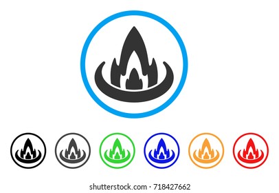 Fire Location rounded icon. Style is a flat fire location gray symbol inside light blue circle with black, gray, green, blue, red, orange versions. Vector designed for web and software interfaces.