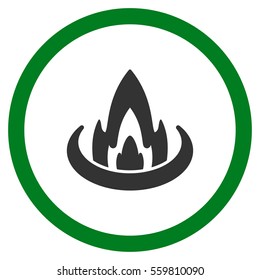 Fire Location vector bicolor rounded icon. Image style is a flat icon symbol inside a circle, green and gray colors, white background.