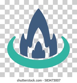 Fire Location vector pictograph. Illustration style is flat iconic bicolor cobalt and cyan symbol on a transparent background.