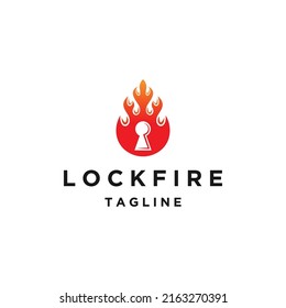 Fire lock logo icon design template flat vector