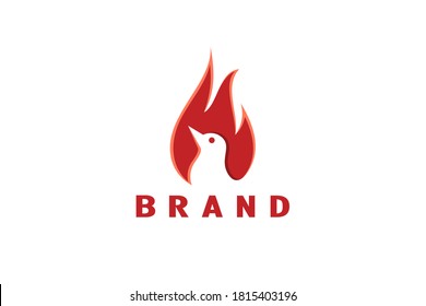 Fire logo with bird on negative space design concept, modern simple and minimalist.