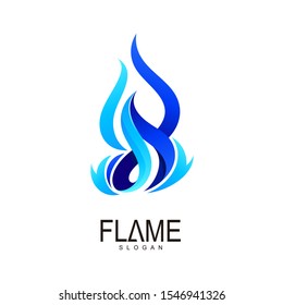 Fire logo with blue color, Blue Flame, abstract, symbol, 3d. Vector logo template