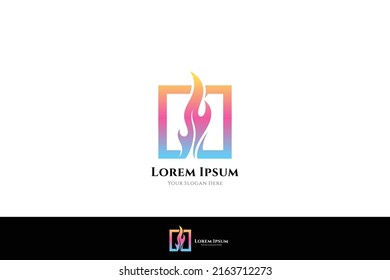 fire logo in box frame. colorful, abstract, cheerful, modern, economical gradient flat design style. great for use in fire and danger signs.