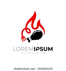 Fire logo and a combination of fork, fire and grilled chicken designs
