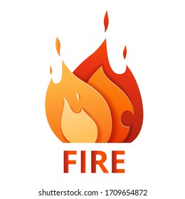 Logo de bomberos cortado de papel. Icono de llama multicapa